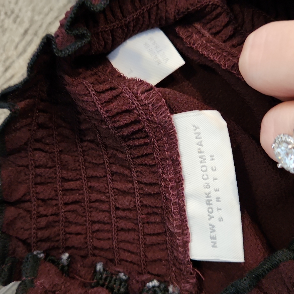 New York & Company Burgundy Blouse with Black Accents - Picture 8 of 11